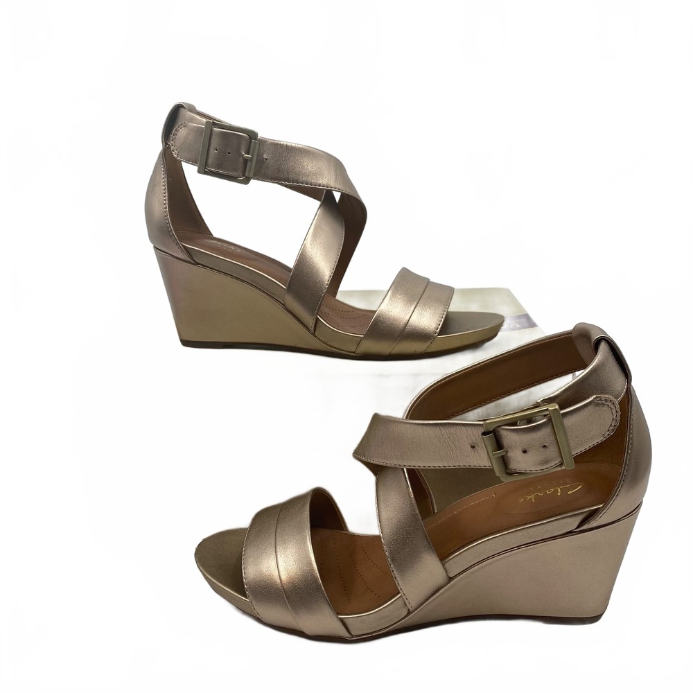 Clarks Gold Wedges Strappy | Womens 7.5